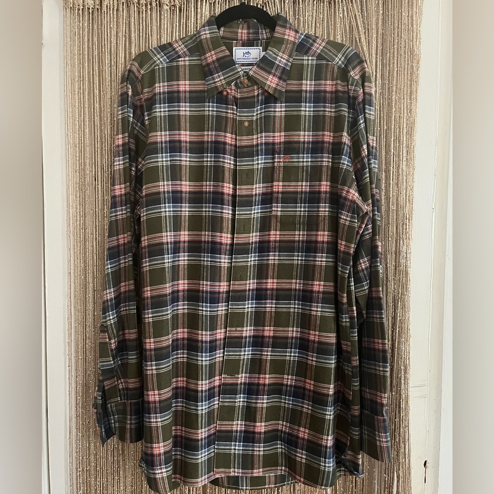 Southern Tide Men’s Ashborough Plaid Brushed Twill Sport Shirt -Med